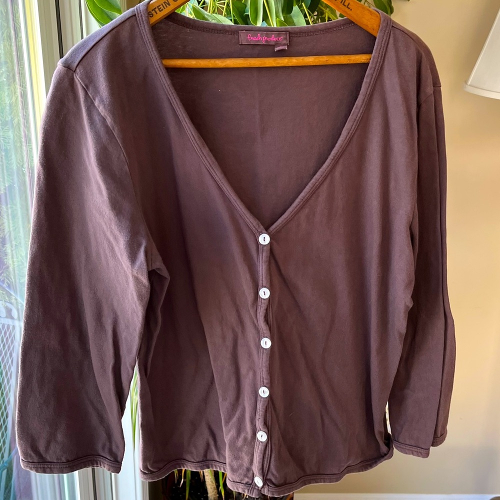 Fresh Produce BOGO Milk Chocolate Brown 100% Cotton 3/4 Sleeve Cardigan